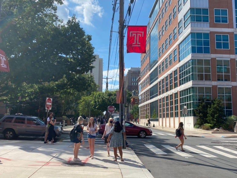 Students on Temple University campus