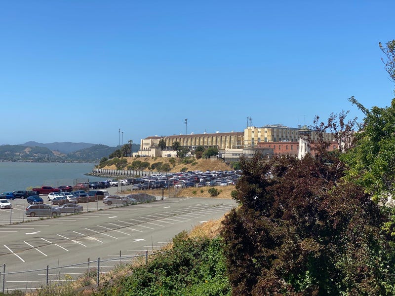 An outside view of San Quentin State Prison, where COVID-19 has infected more than 1,300 prisoners.