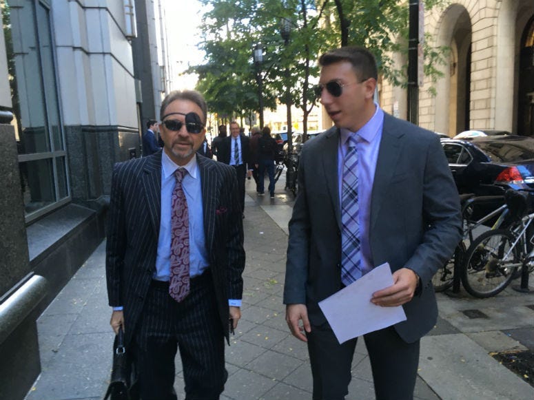 Defense lawyer Perry de Marco, Sr and Ari Goldstein outside the Criminal Justice Center