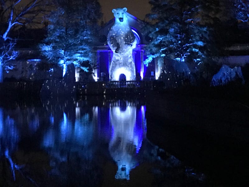 A 35-foot talking polar bear greets Philadelphia Zoo visitors in a new holiday event