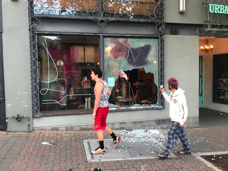 Smashed glass after looting in downtown Walnut Creek.