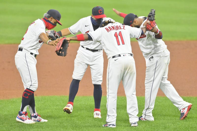 The Cleveland Indians celebrate a win over the Minnesota Twins at Progressive Field.