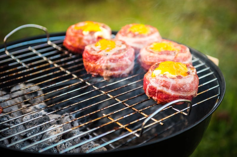 burgers grilling over indirect heat