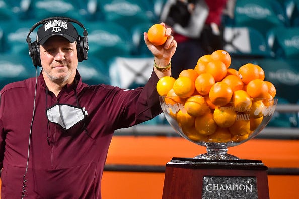 Jimbo Fisher celebrates winning the Orange Bowl.