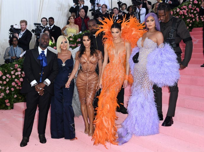 Corey Gamble, Kris Jenner, Kim Kardashian-West, Kanye West, Kendall Jenner, Kylie Jenner and Travis Scott