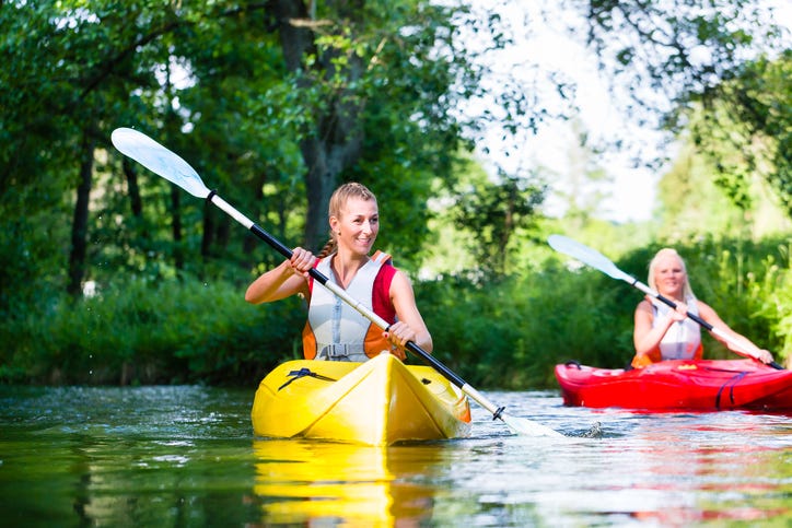 Friends Kayaking On The River