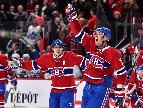 Ilya Kovalchuk celebrates a goal with the Canadiens.
