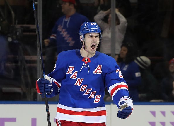 Chris Kreider roars after scoring a goal for the Rangers