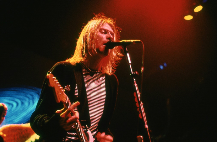 Kurt Cobain from Nirvana performs in Concert on November 14, 1993 at New York Coliseum