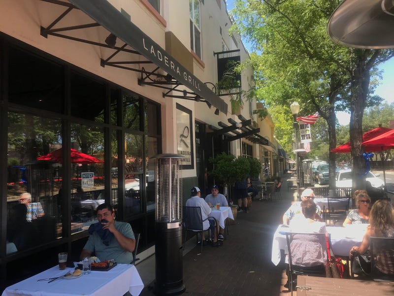 Diners eat outside at Ladera Grill in Morgan Hill.