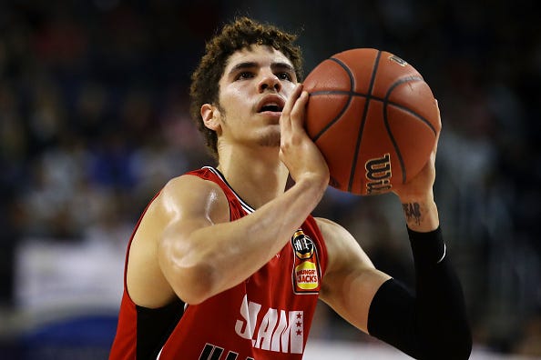 LaMelo Ball shoots a free throw in the Australian Basketball League.