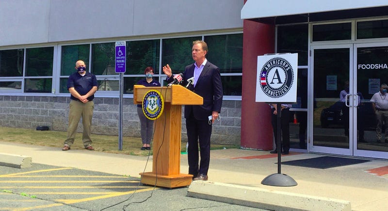 Gov. Ned Lamont speaks at Foodshare in Bloomfield