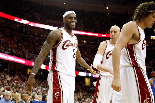 LeBron James chuckles during a 2009 playoff game with the Cavs.