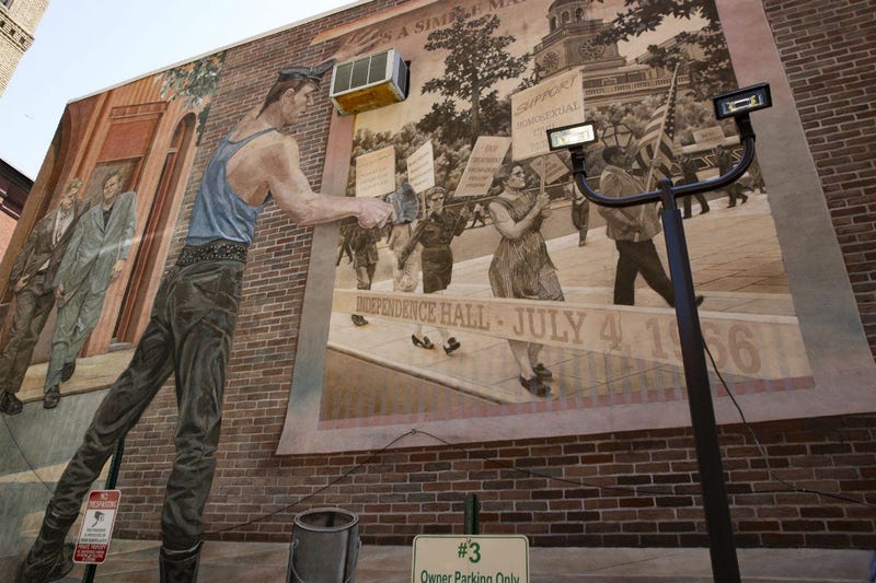 Detail of the "Pride and Progress" mural by Ann Northrup, covering the west wall of the William Way Center LGBT Community Center in Philadelphia