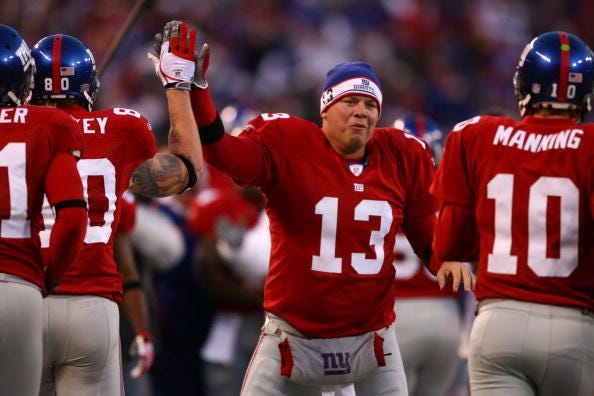 Jared Lorezen celebrates with the Giants.