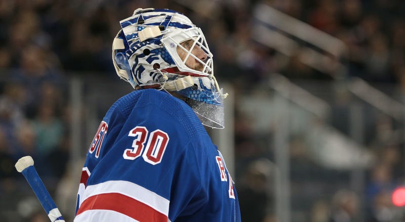 Oct 12, 2019; New York, NY, USA; New York Rangers goaltender Henrik Lundqvist (30) looks up after making a save during the third period against the Edmonton Oilers at Madison Square Garden.