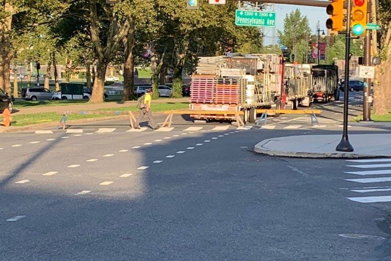 Traffic can no longer enter the Ben Franklin Parkway from Spring Garden Street. Traffic is being diverted onto Pennsylvania Avenue.