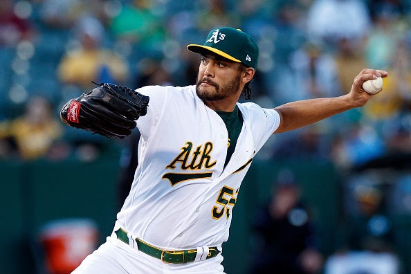 Oakland A's left-hander Sean Manaea pitches against the Texas Rangers.