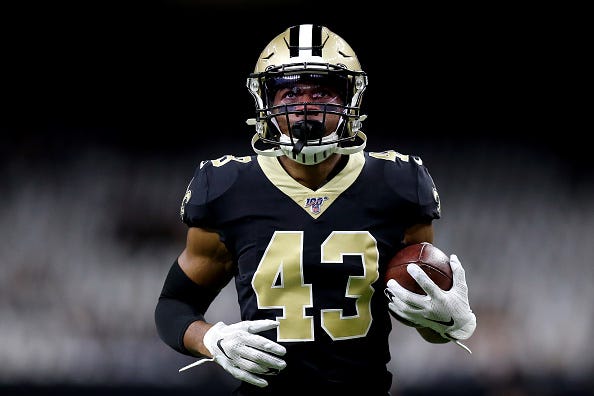 Marcus Williams glances up at the stands before a game with the Saints.
