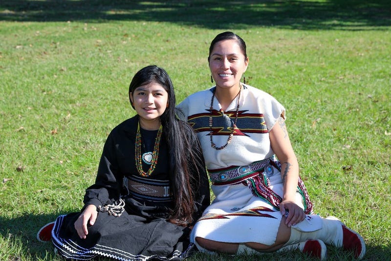 Staff. Sgt. Lynette Eriacho, a Soldier of Navajo and Apache descent, with her 10-year-old daughter Diedra, at Fort Benning Nov. 17, 2020. Eriacho, who was born and raised in New Mexico, recently completed a two-year assignment here as a drill sergeant training recruits for the Infantry. She says telling others about the Navajo culture, along with the Army's participation in annual observances of Native American Heritage Month each November, helps foster cultural insight across a diverse military. (Markeith Horace)