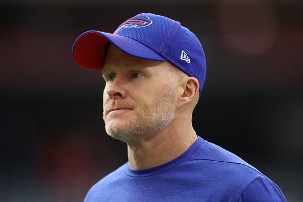 Sean McDermott looks on before the Bills' playoff game vs. Texans.