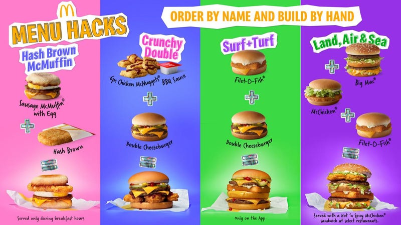 Four ‘hacked’ menu items will be available for customers to order by name, assemble and enjoy at participating restaurants nationwide starting Jan. 31