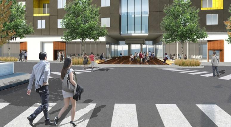Artist's rendering of residential portion of Mission Gateway Project