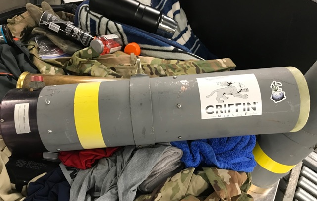 Texas man stopped by TSA with missile launcher in his luggage at BWI Airport.