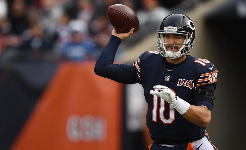 Bears quarterback Mitchell Trubisky looks to pass against the Giants.