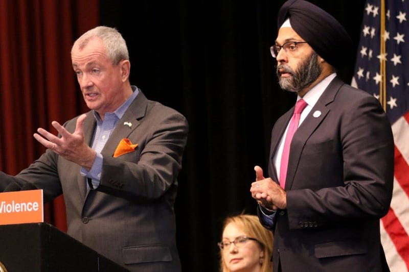 Gov. Phil Murphy and Attorney General Gurbir Grewal are shown in Jersey City.