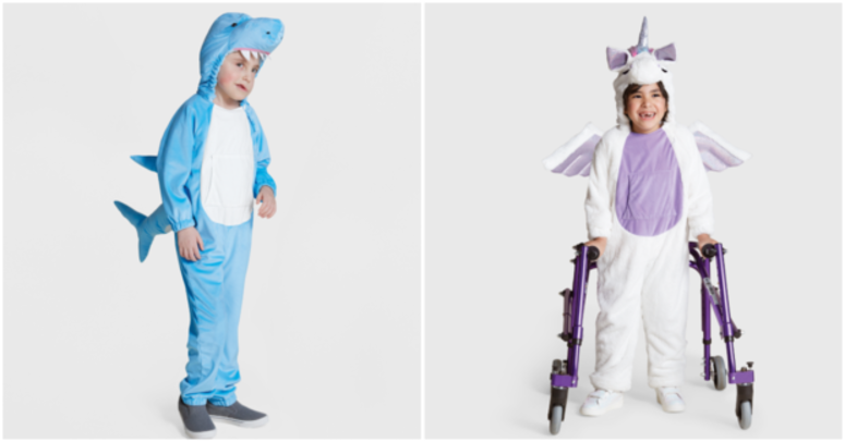 The plush shark and unicorn costumes are designed for kids with sensory sensitivities.