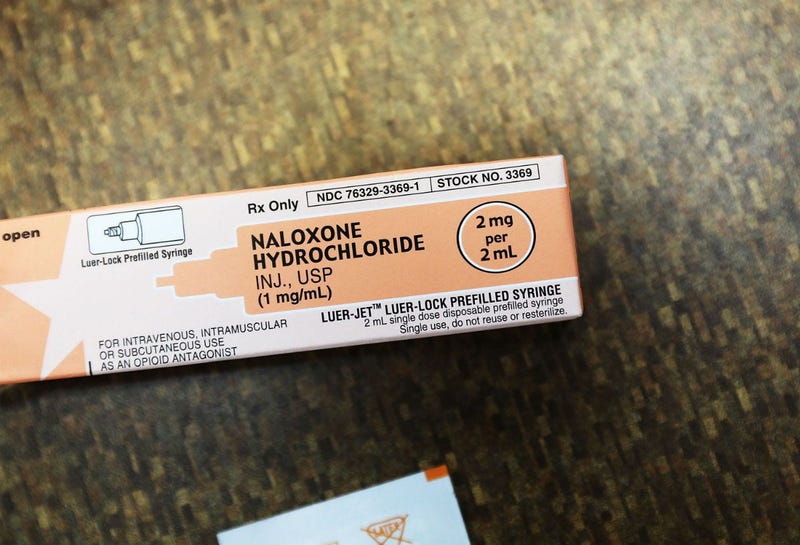 The contents of an overdose rescue kit are displayed in a class on overdose prevention held by non-profit Positive Health Project, holds up an overdose rescue kit after completion of the class on August 9, 2017 in New York City.