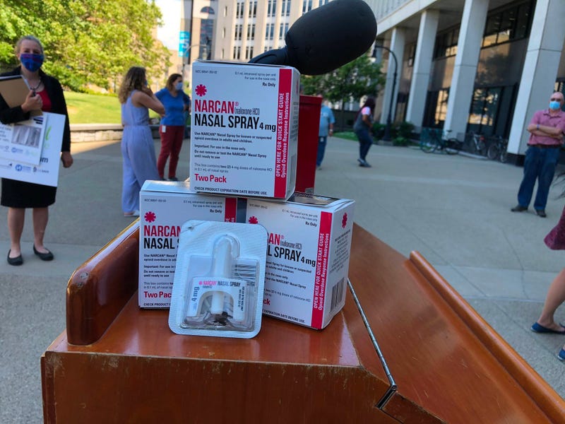 Narcan display outside of Rath Building in Buffalo. July 28, 2020 (WBEN Photo/Mike Baggerman)