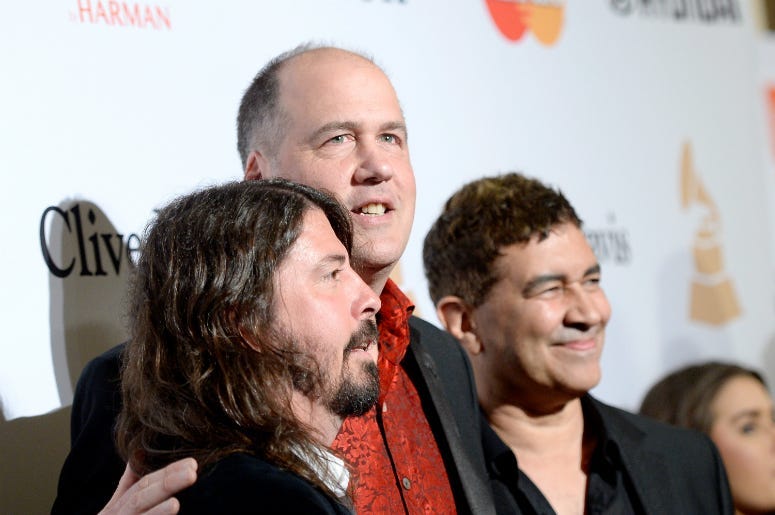Dave Grohl, Krist Novoselic, and Pat Smear attend the 2016 Pre-GRAMMY Gala