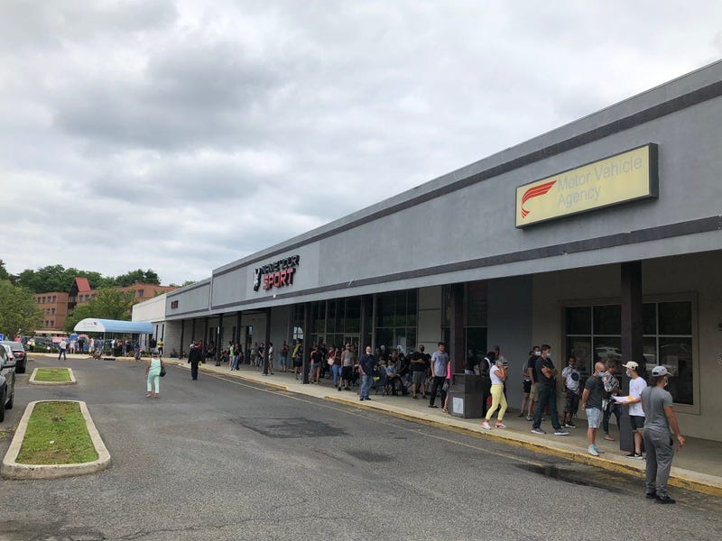 Police were blocking the entrance at the Runnemede, N.J., MVC office because the lot was full.
