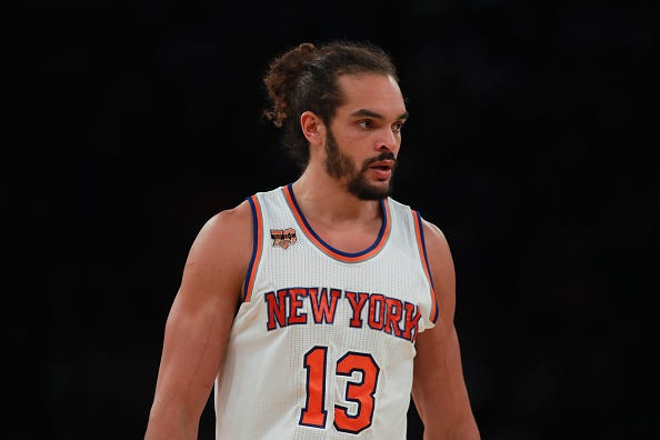 Joakim Noah looks on in between possession during a Knicks game.