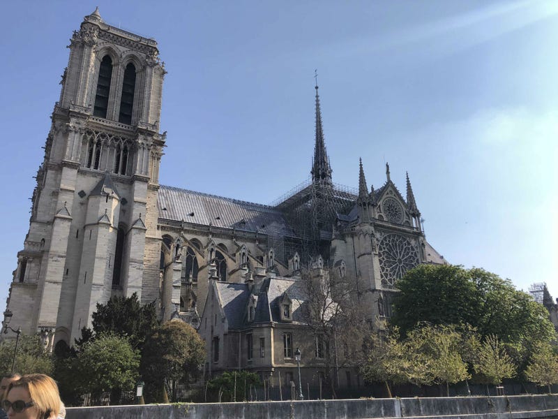 Notre Dame cathedral is shown on Sunday, April 14, a day before it burned.