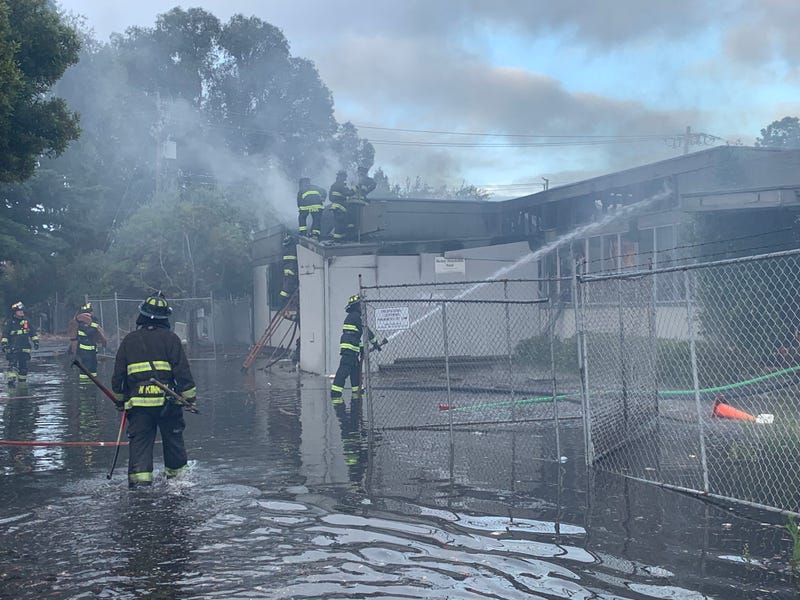 The building has suffered extensive damage from the previous fire.