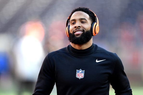 Browns WR Odell Beckham Jr. is all smiles during warmups before a game.