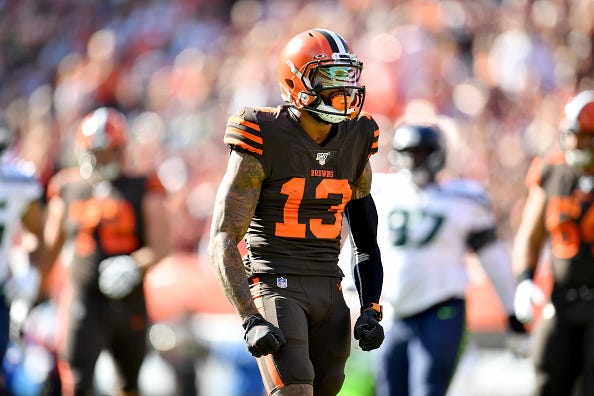 Odell Beckham Jr. celebrates against the Seahawks.