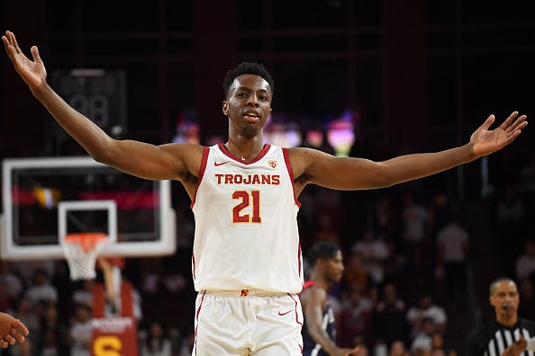 Onyeka Okongwu celebrates a play for USC.