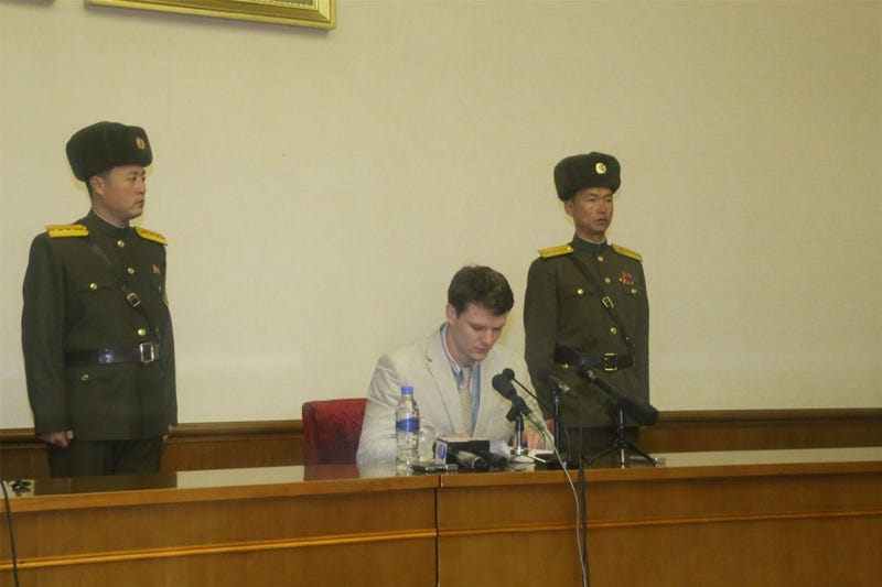 Otto Frederick Warmbier, a 21-year-old undergraduate student of commerce from Virginia University of the U.S., speaks during a news conference in Pyongyang.