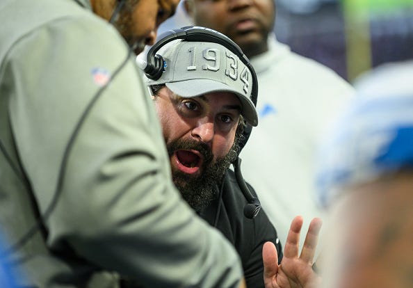 Lions head coach Matt Patricia barks at his team.