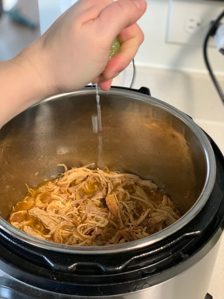 Put the lime juice in the instant pot and stir it all up
