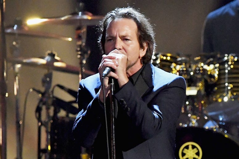 Eddie Vedder of Pearl Jam performs onstage at the 32nd Annual Rock & Roll Hall Of Fame Induction Ceremony