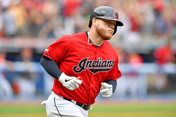 Roberto Perez rounds the bases with the Indians.