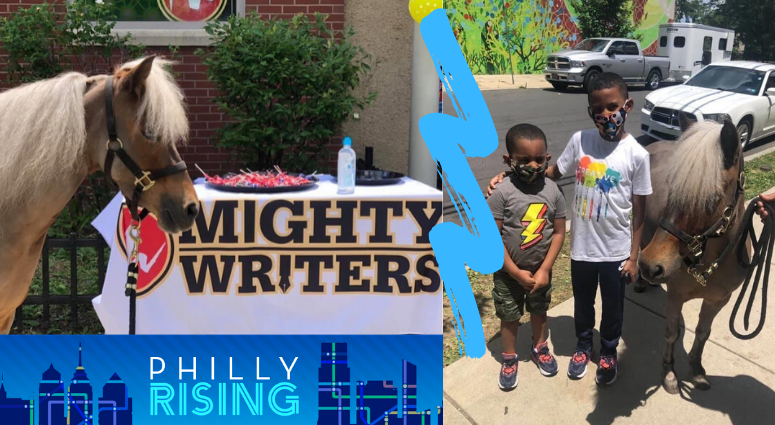 Miniature horse Buttercup visits Mighty Writers kids