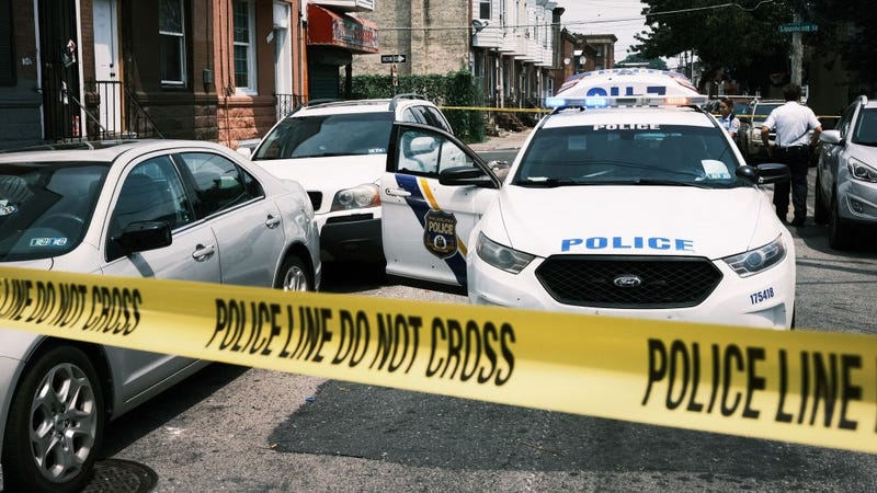 Police tape blocks a street where a person was recently shot in a drug related event in Kensington on July 19, 2021 in Philadelphia, Pennsylvania.