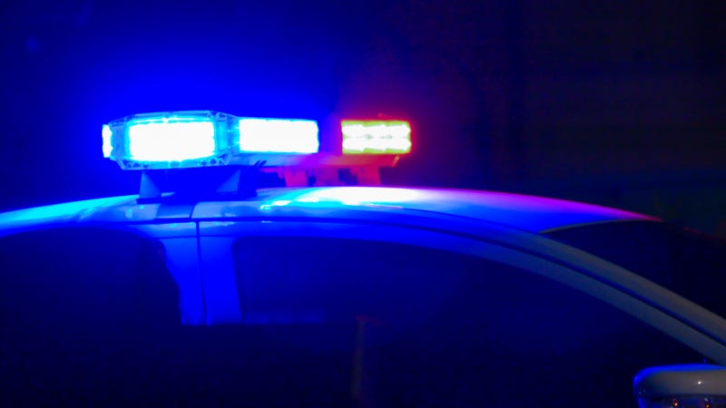 Lights on police car flashing, close-up