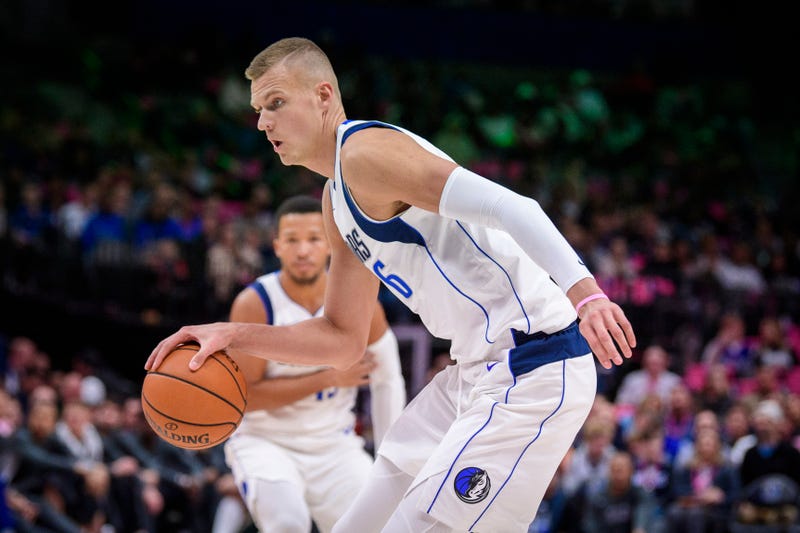 Kristaps Porzingis with the Dallas Mavericks in preseason.